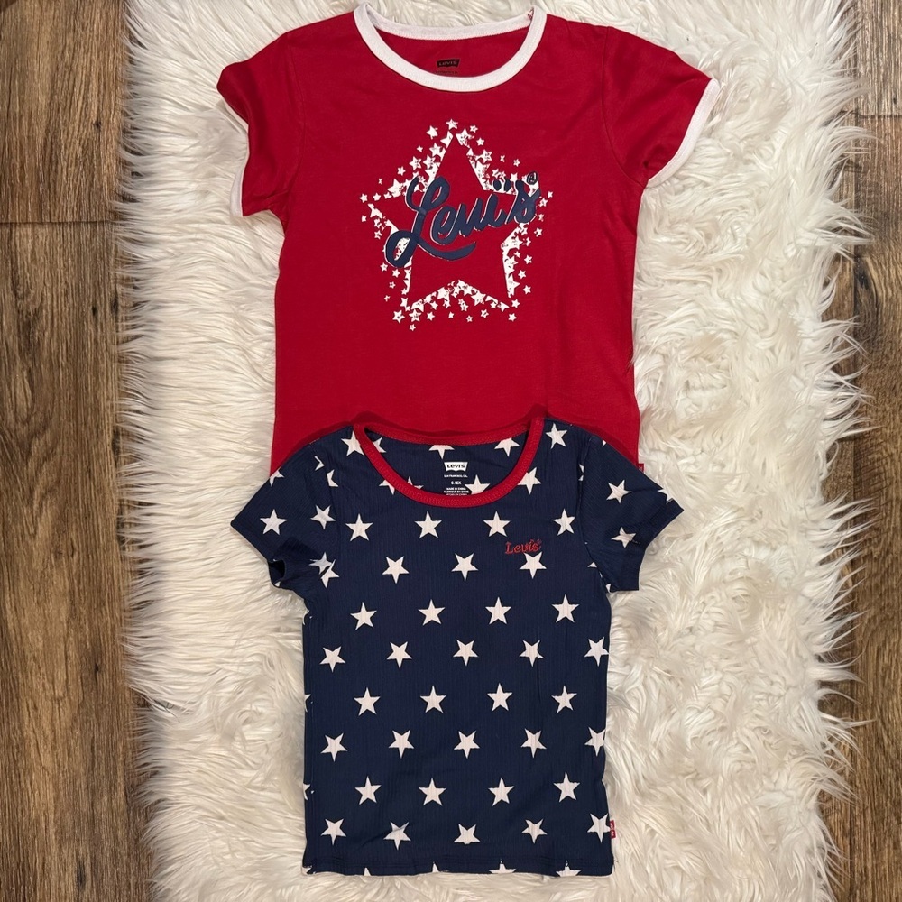 Levi’s Girls Patriotic Stars Logo Shirts 2pc Size 6/6X‎ NWOT
